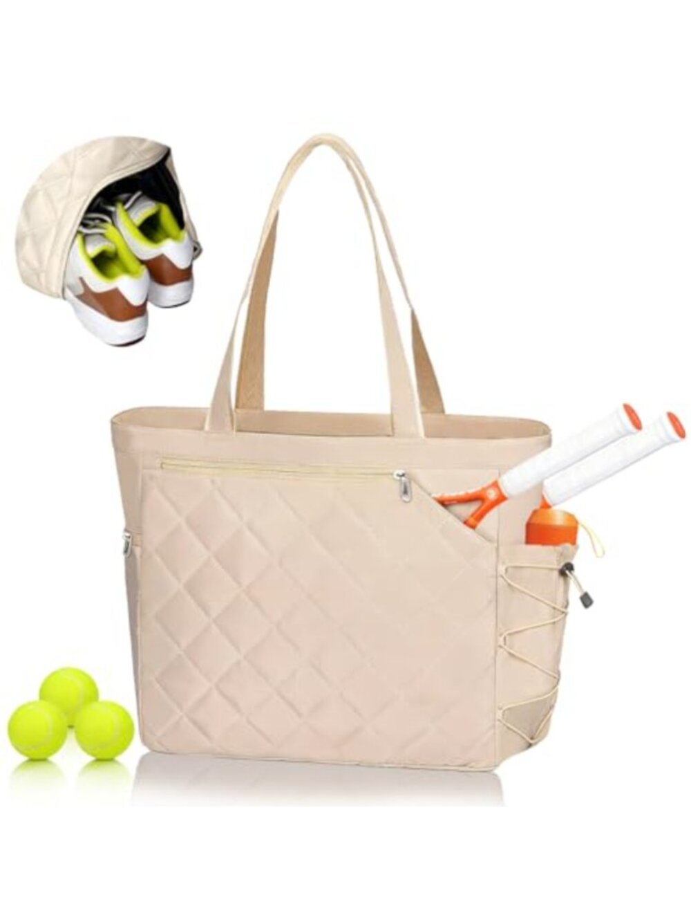 Waterproof Tennis Tote Bag with Shoe Compartment Holds 2-4 Rackets 15.6" Laptop